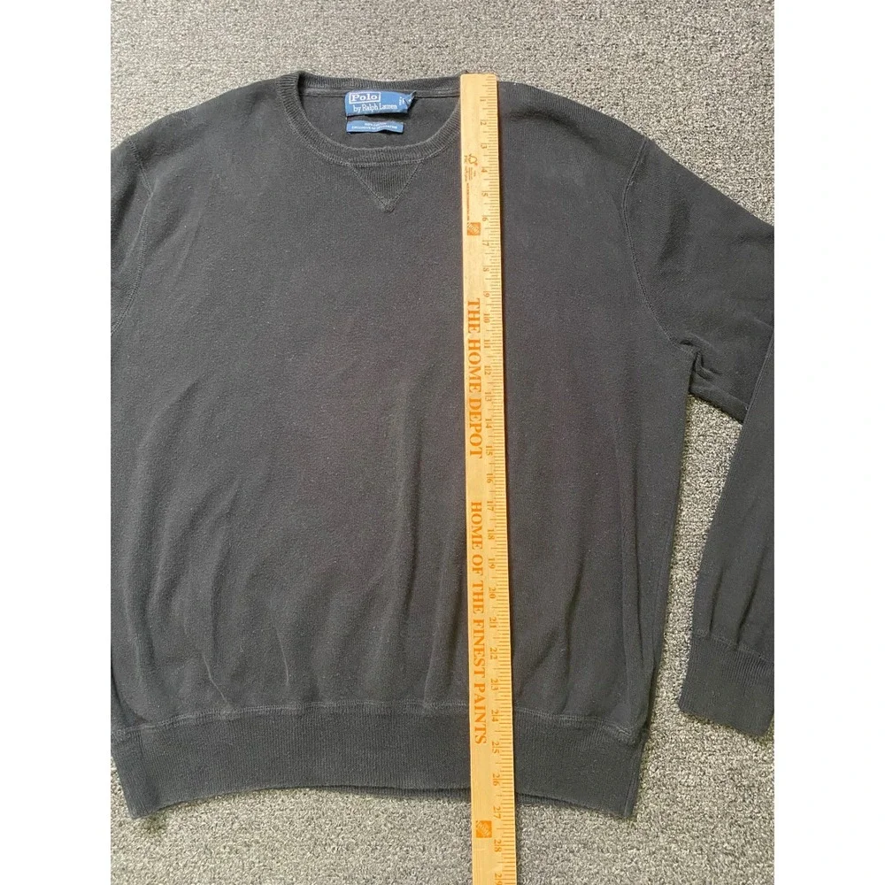 Polo Ralph Lauren Crewneck Sweater Black Mens Large Purple Pony Logo Cotton Prep